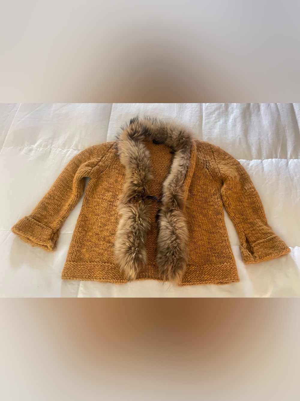 Anna Rachele Women's Fur Trimmed Open Cardigan Sweater 90% Wool Made in Italy